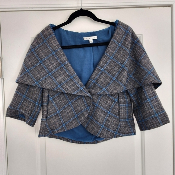 CAbi 916 Plaid Cape Jacket with Shawl Collar 2 - Picture 2 of 6